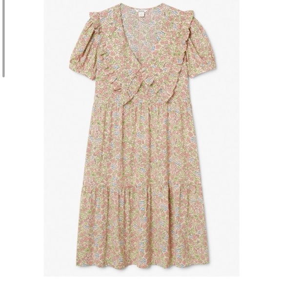 Monki floral print tiered midi dress w statement collar in multi floral print XS - Picture 5 of 15